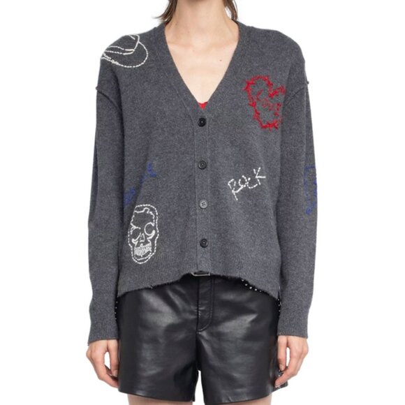 Zadig & Voltaire Mirkaz Cashmere V Neck Cardigan Sweater - Picture 7 of 7